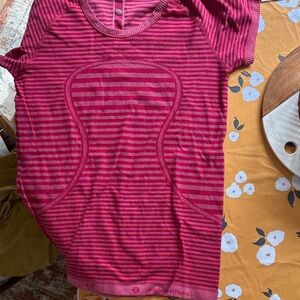 lululemon athletica Pink Striped Short-Sleeve Performance Top